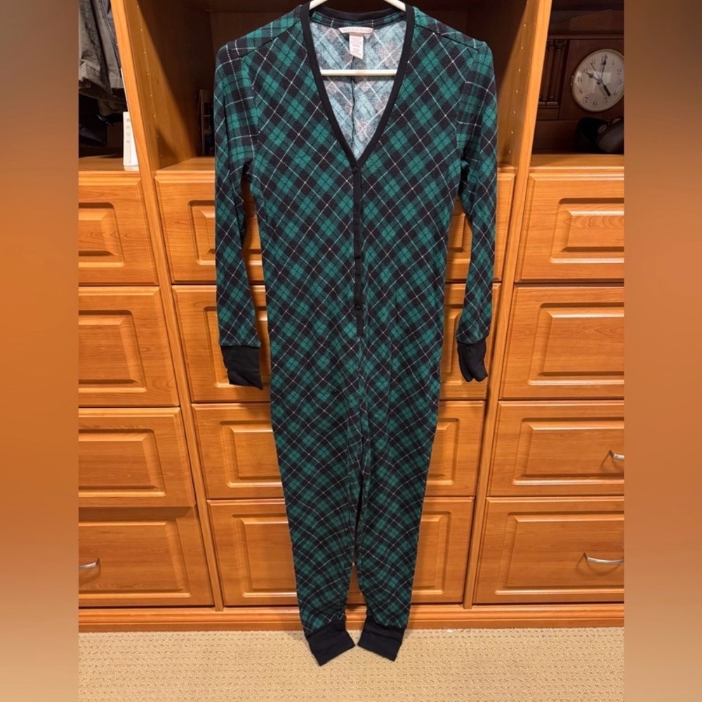 Victoria's Secret Green Plaid Pajama Onesie